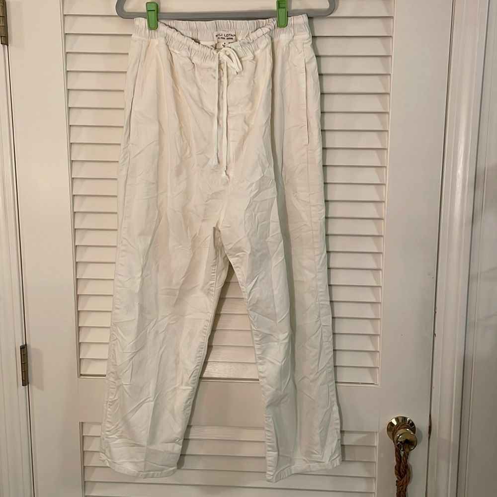 Nili Lotan Cream Soft Cotton Blend Sweatpants with Side/Back Flap Pockets